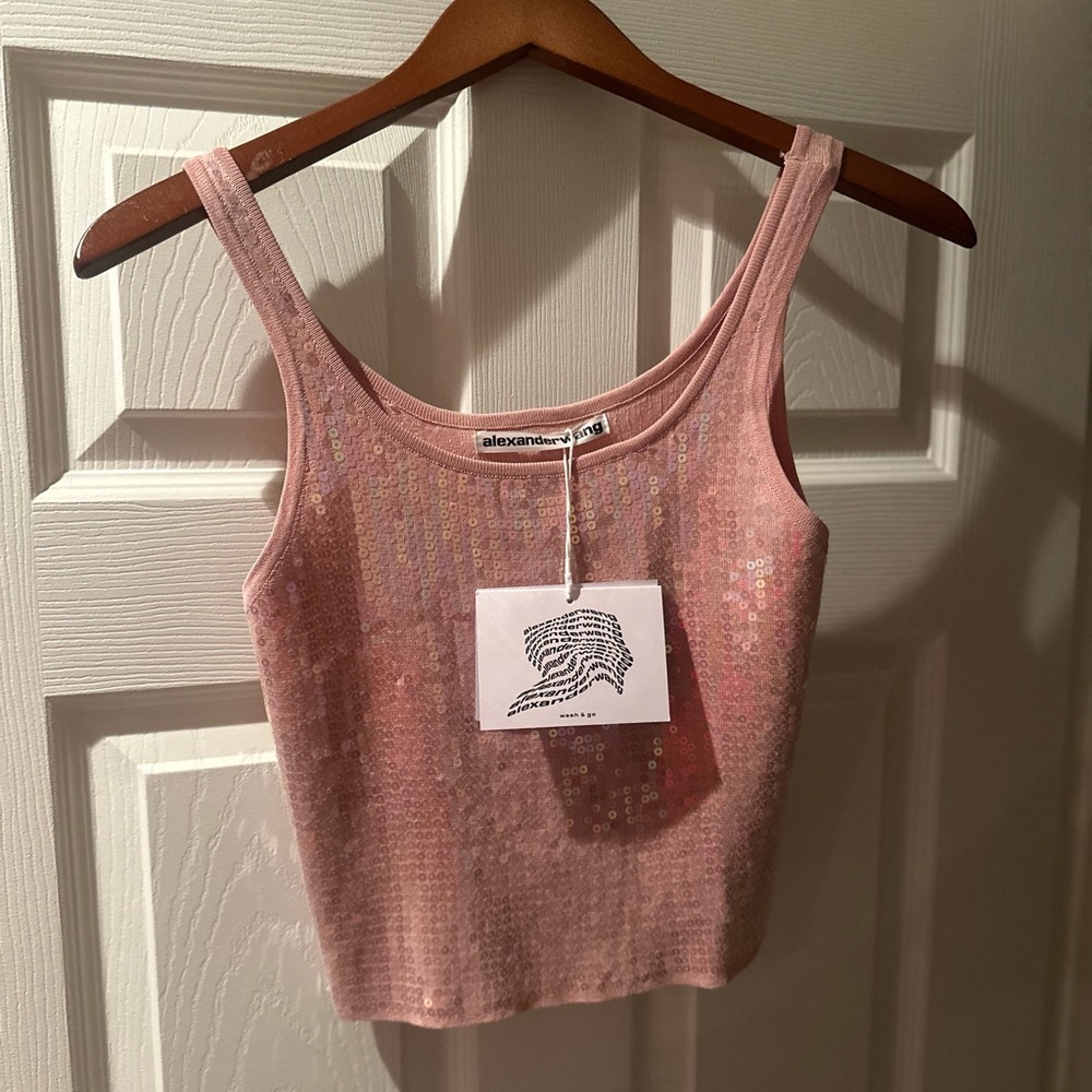 Alexander Wang Pink Sequin Fitted Tank Top